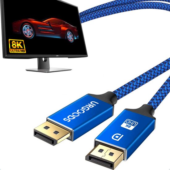 Displayport Kabel 1.4 - DP Kabel 8K - 24K Gold Plated - 1.8 Meter - Blauw