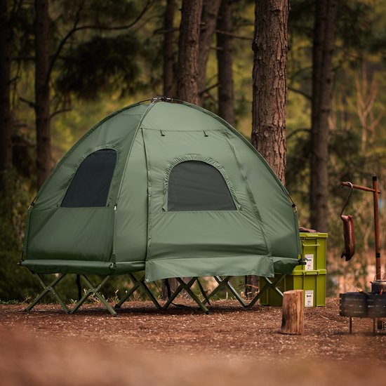 SoBuy OGS61-L-GR | Opvouwbaar Campingbedje | 3 in 1 met anti-UV dak + opblaasbare matras + draagtas | maximale belasting 300 kg | 2 personen