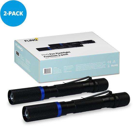 FlinQ Pen Zaklamp - 100 lumen LED lamp - Op Batterijen - Waterbestendige Flashlight - Militaire Zaklamp - Ideaal voor Noodpakket - Geschikt voor Kinderen - 100 meter Zicht - 2 Zaklampen