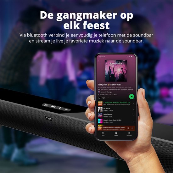 FlinQ Soundbar – Bluetooth 5.3 & Ingebouwde Subwoofer – 80W – 92 x 8,6 x 7,5 cm – Zwart