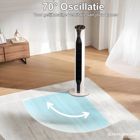 Erikssøn Torenventilator - Silent Comfort Series - Staande Ventilator met Afstandsbediening - Timer - 55W - 39 dB - 106cm - Wit