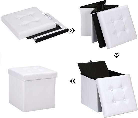 Casaria Poef met Opbergruimte - 40x40x40cm 40L Kunstleer – Wit