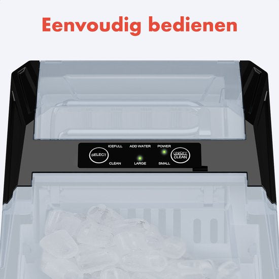 KitchenBrothers IJsblokjesmachine - 1L - IJsblokmaker met IJsschep - Easy Clean - 9 Blokjes in 8 min. - Zwart