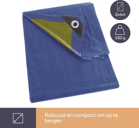 Perel Dekzeil, 12 ringen, versterkte hoeken, rechthoekig, blauw/groen, 70 g/m², 2 x 4 m