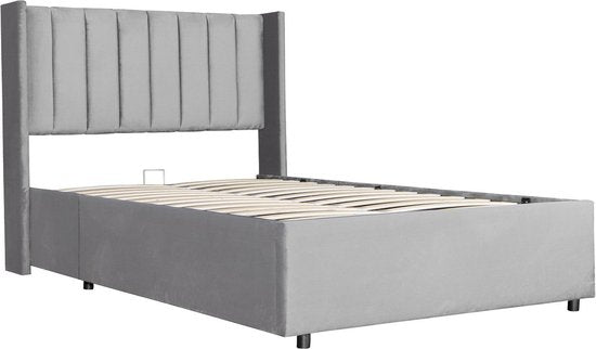 Gestoffeerd bed Savona - 200 x 140 cm - Lichtgrijs - Incl. Bedlade