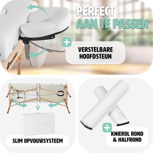 tectake® - Massagetafel Behandeltafel - matras van 7,5 cm hoog + rolkussens en draagtas - behandelbank – incl. opbergtas – opvouwbaar