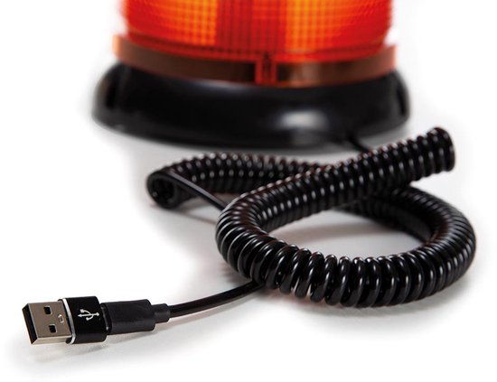 Perel Oranje led-zwaailicht, inclusief usb-C kabel en usb-C naar usb-A converter, met schroef-, magneet- en zuignapbevestiging