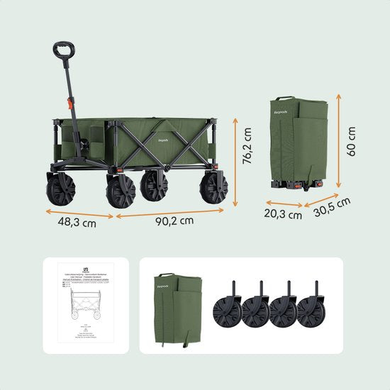 LifeGoods Bolderkar - Opvouwbaar - 100KG - 135L - Inklapbare Bolderwagen Met Afneembare Wielen - Beschermhoes - Groen