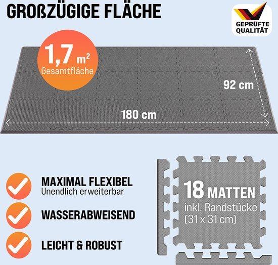MONZANA 18x Vloerbeschermer – 31x31cm Antislip Uitbreidbaar - Grijs