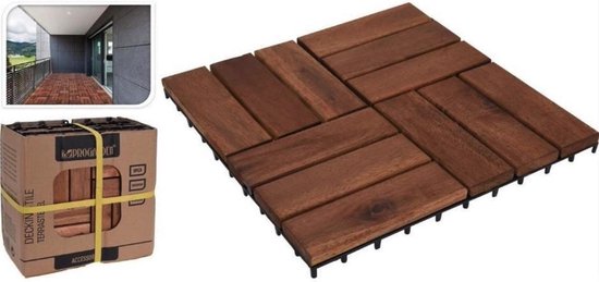 Terrastegels acaciahout set 9 stuks - 30x30cm - tuintegels