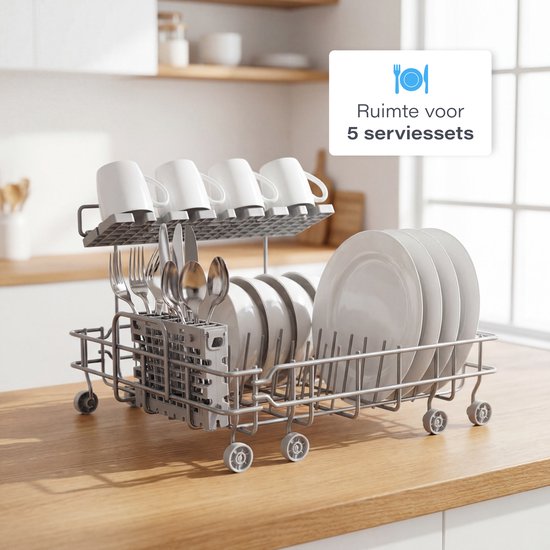 Skoov Mini Vaatwasser met waterreservoir - 3 couverts - 7 wasprogramma's - Kleine smalle vrijstaande afwasmachine - Camping - Wit
