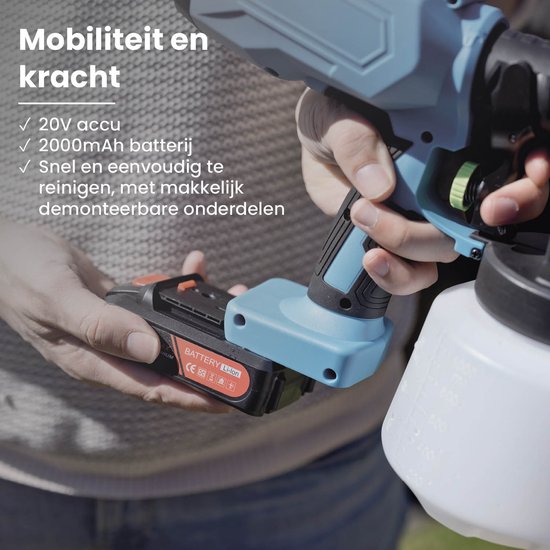 QLT Verfspuit op Accu voor Watergedragen en Oplosmiddelhoudende Verf, Lak en Beits - Airbrush met verstelbare Spuitmond – Verfpistool – 800ML