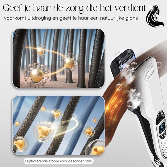 Sansbeauté® Stoomstijltang - Stoom Stijltang - Brede Platen - Professionele Stijltang – stoomstijltangs - Wit