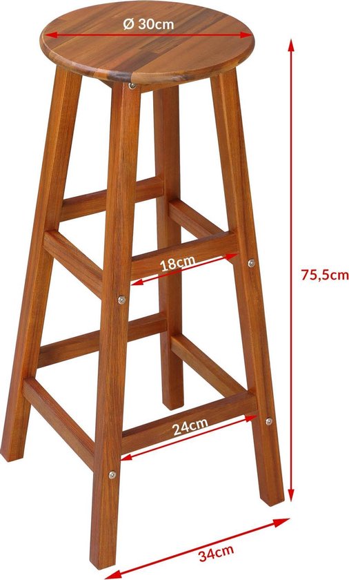 Casaria Barkrukken 2 Stuks - Acacia Hout /Zithoogte 76 cm - Bruin