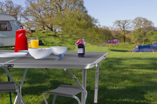 Camp Active Campingtafelset - Campingtafel met 4 Krukjes - Inklapbaar - Lichtgewicht - Compact - Stevig - Grijs