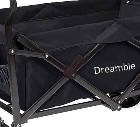 Dreamble® | Bolderkar | Grijs | Tot 140KG | 120L | Trek en duwfunctie | Dikke zachte vloermat 4cm - voor kinderen | Extra grote wielen Ø20cm | Extra opbergruimte | 130x110(LxH) | 2 pockets buiten,1 pocket binnenin met rits | Voetrem | Beschermhoes