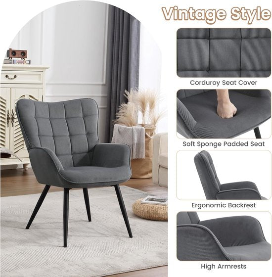 WOLTU Wing Chair, Modern, Relaxstoel, TV-stoel, Comfortabel, Leesstoel, Woonkamer, Fauteuil, Relaxfauteuil, Metalen Poten, Fauteuil