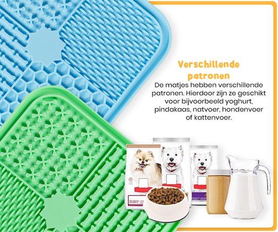 Frummel Likmat Hond - Hondenlikmat - Honden Speelgoed Slowfeeder Voermat Hond - Blauw en Groen met spatels - Twee stuks - 2x