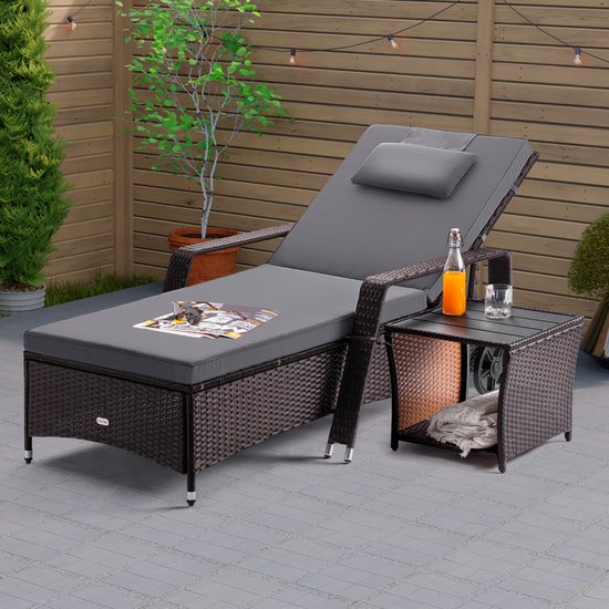 Casaria Polyrattan Bijzettafel - WPC Tafelblad 45x45x40cm – Bruin