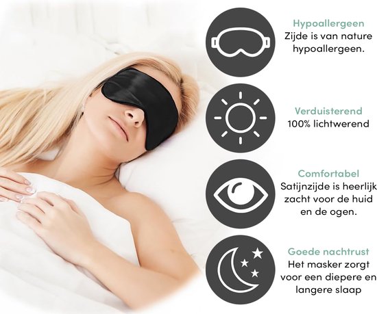 Loti Premium Zijden Slaapmasker + Opbergzakje - 100% Verduisterend Oogmasker - Verstelbaar - Blinddoek - Zijdezacht - Anti-Rimpel – Eye Mask – Sleep Mask – Zwart
