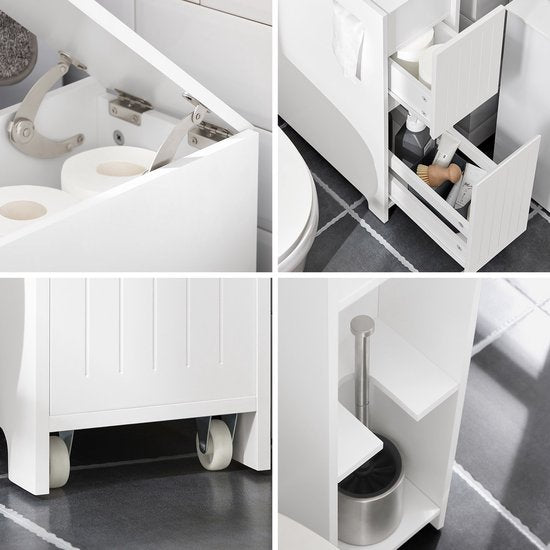 SoBuy Lage Kast, Staande Smalle Opbergkast, Smalle Badkamerkast, Toiletkast - Wit, 60x20x75cm, BZR111-W