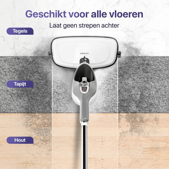 LUMAN 12 in 1 Stoomreiniger Én Handstomer V1 - Tapijtreiniger - Vlekkenreiniger - Met Aanpasbare Stoomkracht - Met 10 Opzetstukken en 3 Microvezeldoeken - Grijs