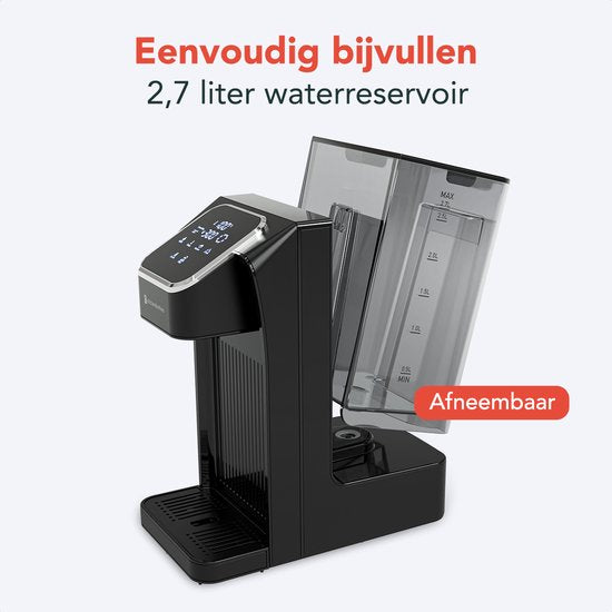 KitchenBrothers Heetwaterdispenser - Heetwatertap - 40-100°C - 100/150/200/250/300/350/400 ml - Instant Waterkoker - 2.7L - Zwart