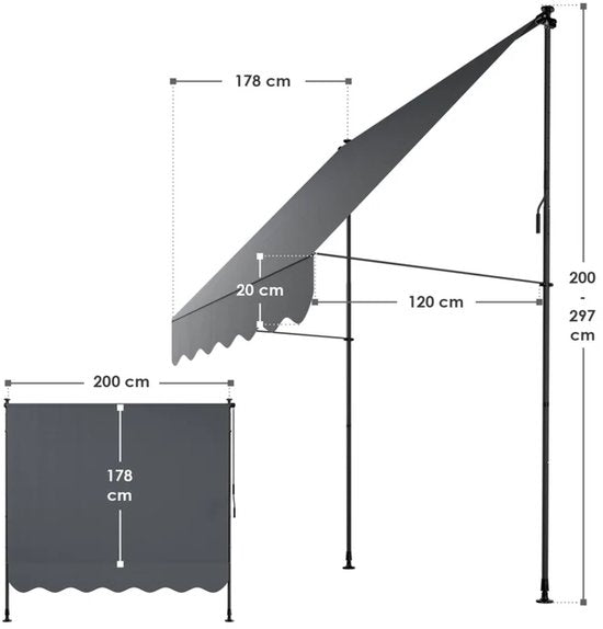 Juskys Luifel - 200x120 cm - Grijs