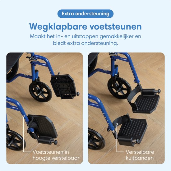 SafeLife® Rolstoel - opvouwbaar lichtgewicht met afneembare voetsteunen - inklapbare armleuningen