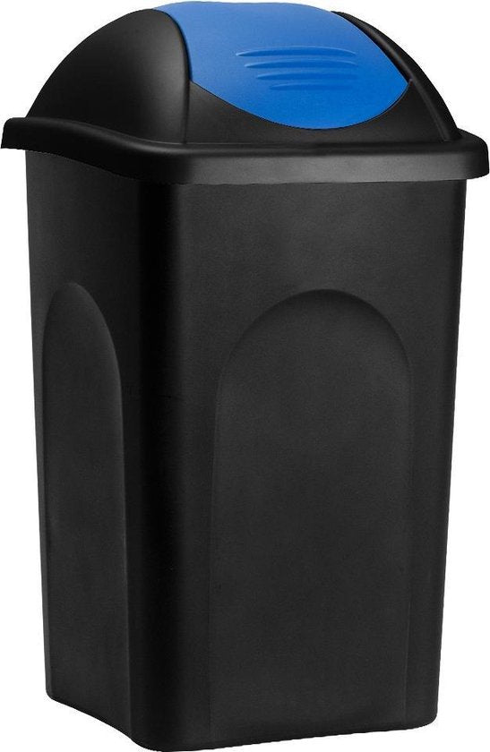 Deuba Vuilnisbak met Klapdeksel – 60Liter Kunststof – Zwart Blauw