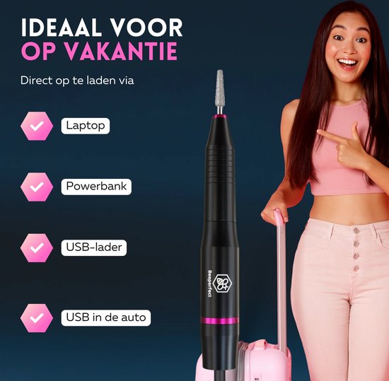Beeperfect® Elektrische Nagelvijl - Nagelfrees - Manicure en Pedicure set - 12 Bitjes en 60 Schuurrolletjes - 4 Extra accessoires - Zwart