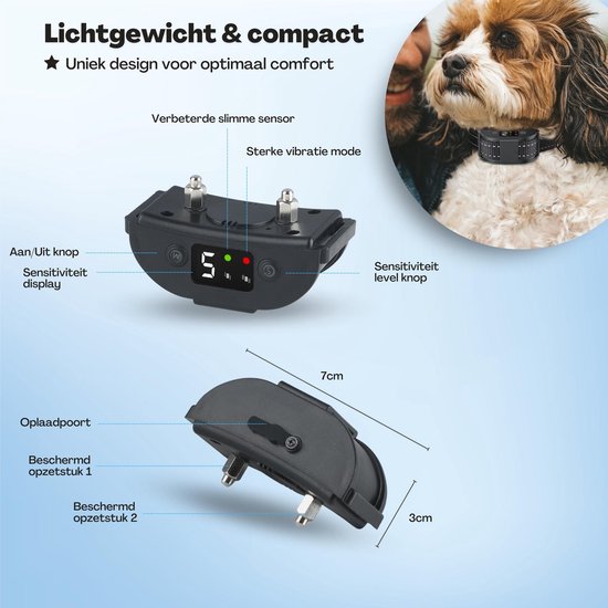 Anti Blafband Pro - Opvoedingshalsband Zonder Schok - voor Kleine en Grote Honden - Waterdicht - Oplaadbaar - Vibratie en Audio - 2 Extra Halsbanden