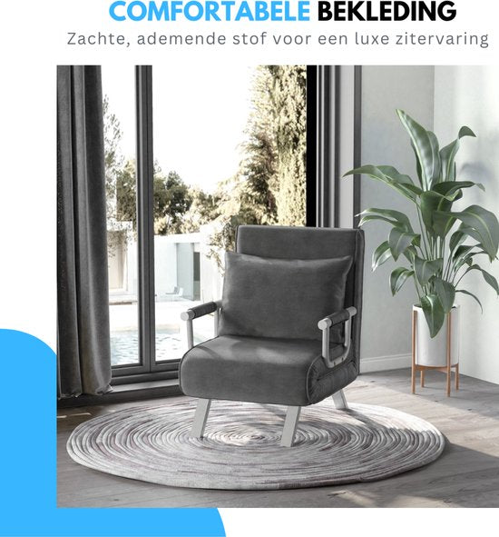 Livista 3-in-1 Uitklapbare Slaapstoel Belastbaar Tot 100 kg Grijs- Inklapbare Slaapbank Met Verstelbare Rugleuning - Modern Design Logeerbed - Slaapfauteuil