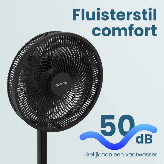 Auronic Statiefventilator - Staande Ventilator - Hoogte Verstelbaar - Roterend - Fluisterstil - 3 Snelheden - Stille Ventilator - Zwart