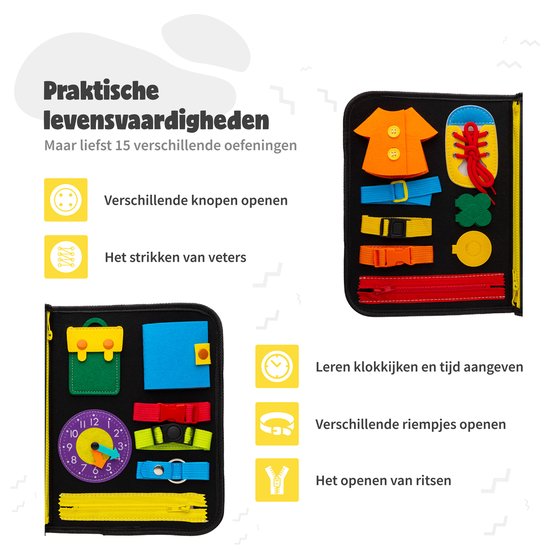 MontiPlay® Montessori Speelgoed - Sensorisch Speelgoed - Activiteitenbord - Busy Board - Montessori Activiteitenboek voor thuis - Educatief - Sensomotorisch Speelgoed- Dinosaurus Speelgoed