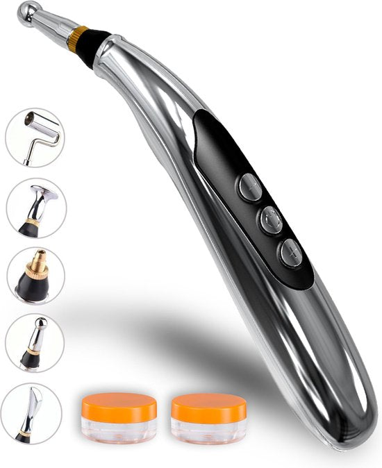 Bolusso Complete Acupunctuur Pen Set – Inclusief 5 Kopstukken, Nederlandse Handleiding – Massage Pen en Hulpmiddel – Oplaadbaar - Inclusief Gel Potjes