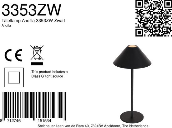 Steinhauer tafellamp Ancilla - zwart - metaal - 15 cm - ingebouwde LED-module - 3353ZW