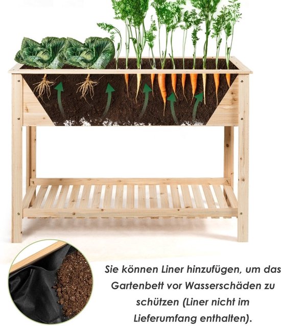 Coast Houten Plantenbak Verhoogd Bed met Opbergplank voor Groeiende Planten 92 x 41x 81 cm