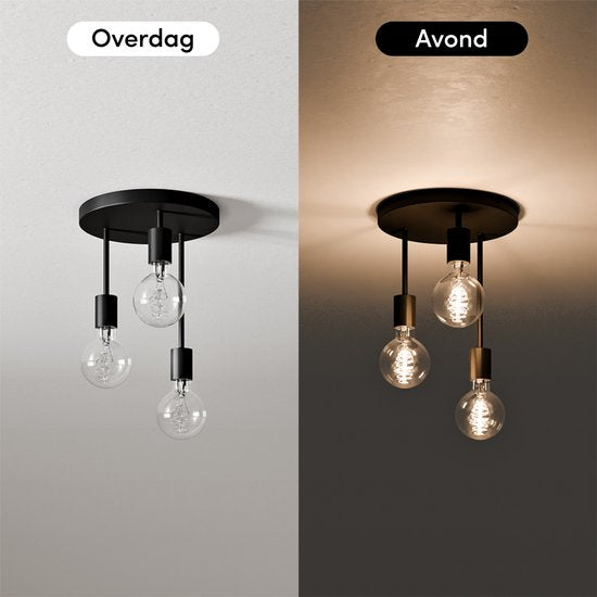 Nolt Plafondlamp - Plafonniere - 3x E27 Lamp - Industrieel - ⌀ 28cm - Zwart