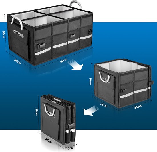 Monzana Kofferbak Organizer - 68L Waterdicht Opvouwbaar - Zwart Zilver