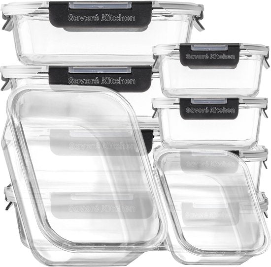 Savoré Kitchen Vershoudbakjes Set - met Stoom Deksel - Meal Prep Bakjes - Diepvriesbakjes Glas - Luchtdicht - 10 Stuks - 1040 & 380 ML