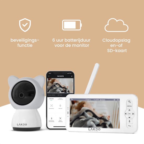 Lakoo BabyGuard Kitty Babyfoon - monitor met Camera én App - Splitscherm