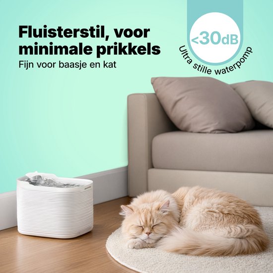 Jake & Jacky Drinkfontein RVS Draadloos Kat en Hond - Met Sensor en Accu - Waterfontein Kat - Kattenfontein - Waterbak - Fluisterstil - Incl. Filter - 2,5L - Wit