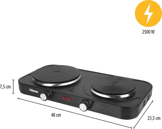 Tristar Elektrische kookplaat 2500W - KP-6152 - 2 Kookzone - Vrijstaand - Zwart