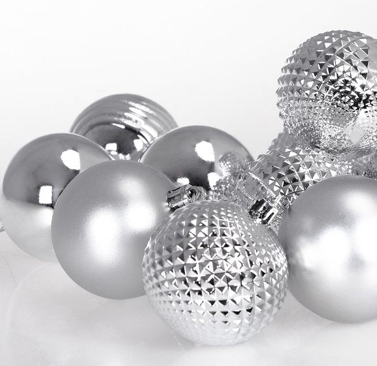 Casaria Kerstballen 66 er Set - Mat Glanzend Ø 3/6 cm Zilver