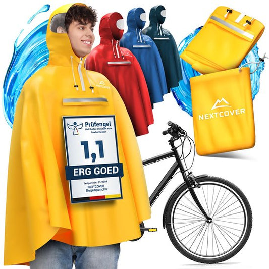 Nextcover Regenponcho Fiets voor Dames en Heren | Regencape met AquaShield 2.0 Technologie, Winddicht & Waterdicht | Ideaal voor Fietsen, Wandelen en Vissen | Fietsponcho Volwassenen Unisex Pasvorm | Poncho