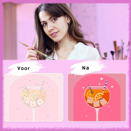 Rubye® Mini Schilderen op Nummers - 2 stuks - Volwassenen - Schilderen op Nummer Kinderen - Set - Cocktails - 15x20cm