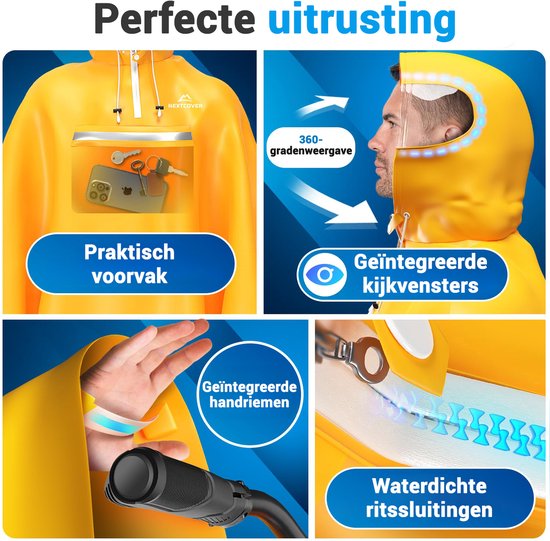 Nextcover Regenponcho Fiets voor Dames en Heren | Regencape met AquaShield 2.0 Technologie, Winddicht & Waterdicht | Ideaal voor Fietsen, Wandelen en Vissen | Fietsponcho Volwassenen Unisex Pasvorm | Poncho