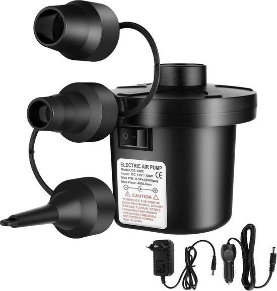 Travelhawk Elektrische Luchtpomp - Electrische Pomp Luchtbed - Inclusief Stekker en Autolader - Compact - Handig Voor Kamperen - 12V En 220V -