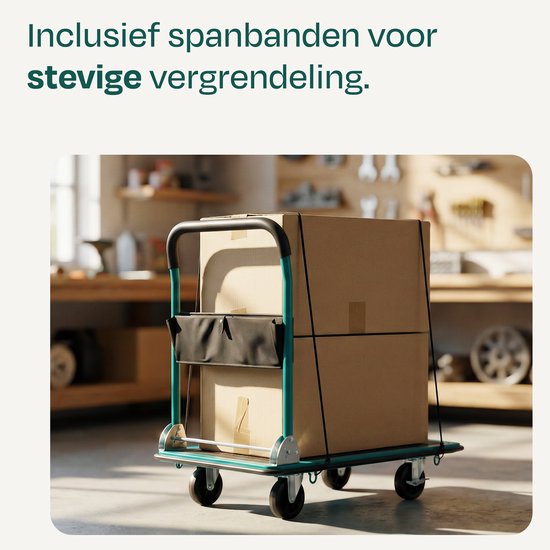 VONROC Plateauwagen – inklapbaar – draagvermogen max 300 kg – groot laadplatform 90x60 cm - transportwagen - inclusief spanbanden